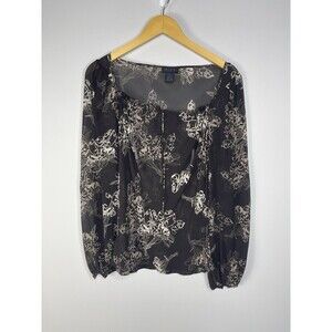 The Limited 100% M Silk Sheer Blouse Top Brown Cream Y2K 90s Ethereal Fairy Boho